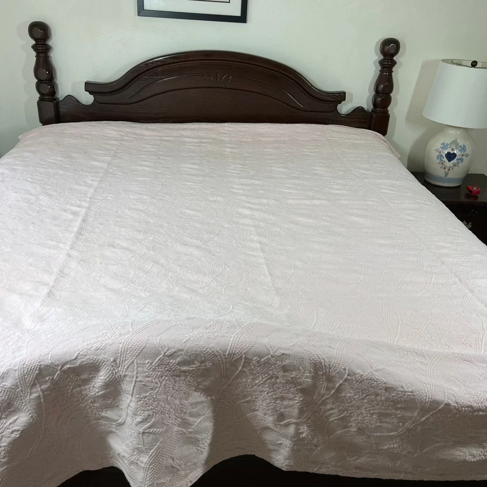 Columbine Cody Portugal Woven Bedspread & 2 Shams Pink Cotton‎ Floral Jacquard